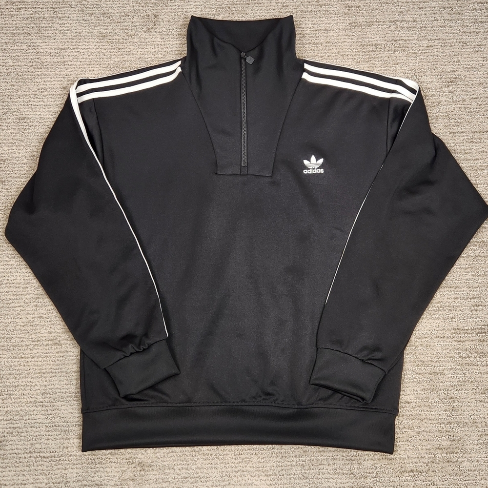 Adidas Funnel Neck Track Jacket Pullover Mens M Black Trefoil 1/4 Zip Sweatshirt